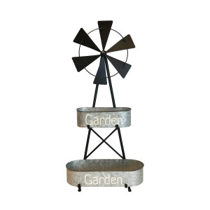 Iron Windmill Garden Planter Stand with Double Tubs